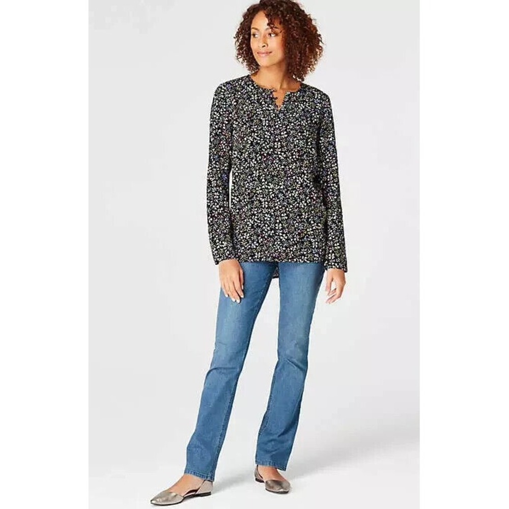 J.‎ Jill Long Sleeve Button Blouse Top Plus 3X Floral Henley Blouson